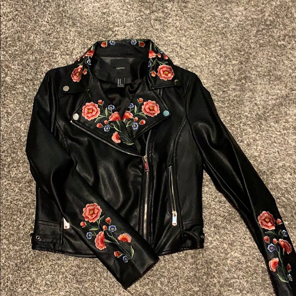 Forever 21 Embroidered “Leather” Jacket
